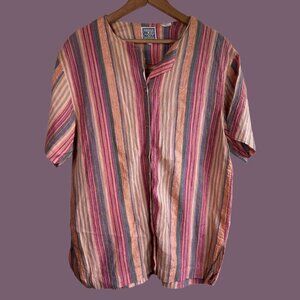 Vintage 90s Striped Russ Sport Linen Button Down